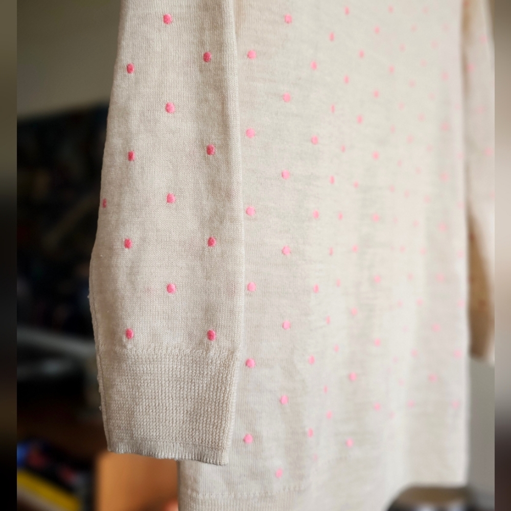 J.Crew Merino Wool Pink Polka Dot Pullover - Picture 3 of 9